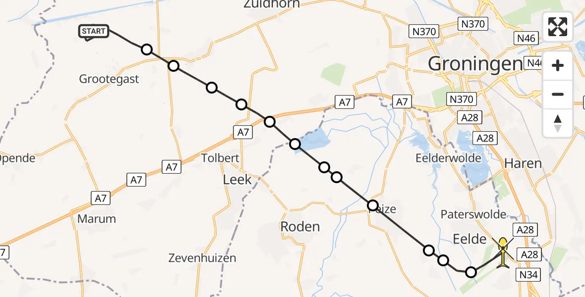 Routekaart van de vlucht: Lifeliner 4 naar Groningen Airport Eelde, Machlaan