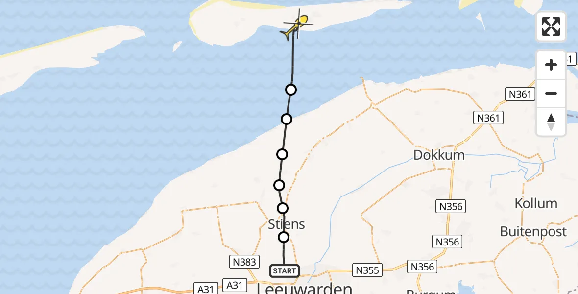 Routekaart van de vlucht: Ambulanceheli naar Nes, Bureweg