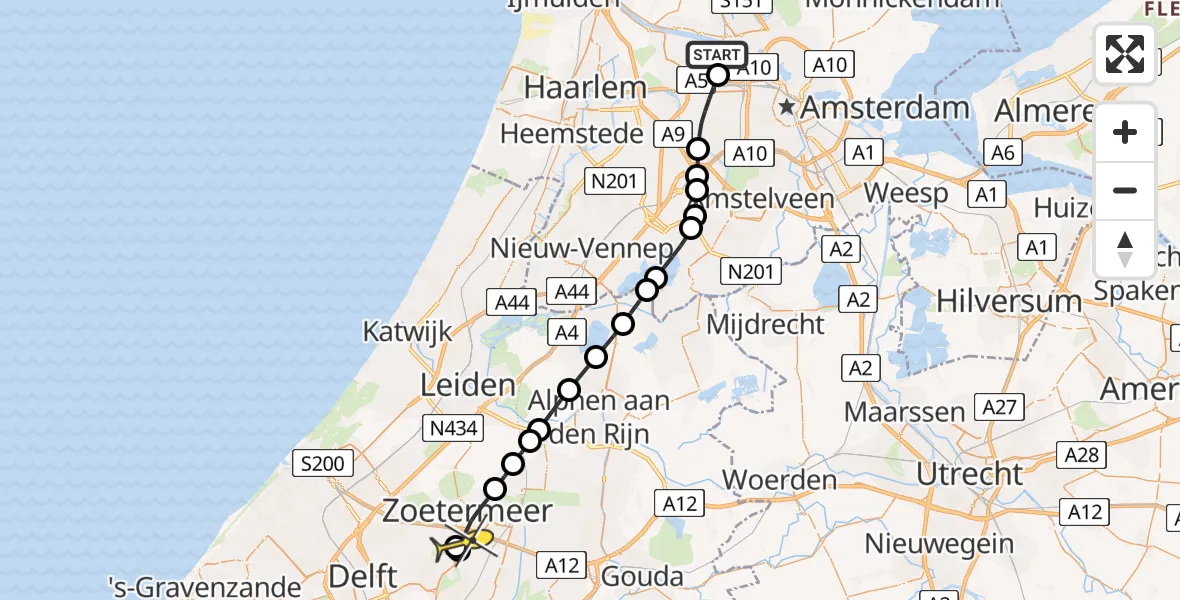 Routekaart van de vlucht: Lifeliner 1 naar Zoetermeer, Burgemeester Hoekstrapark