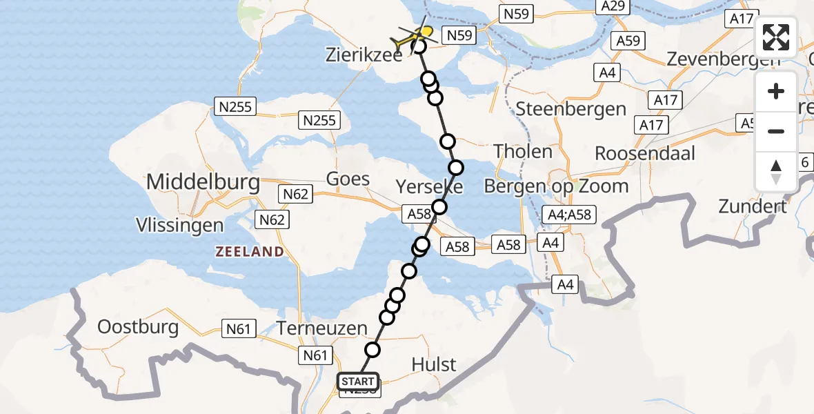 Routekaart van de vlucht: Lifeliner 2 naar Nieuwerkerk, Krabbenhoekseweg