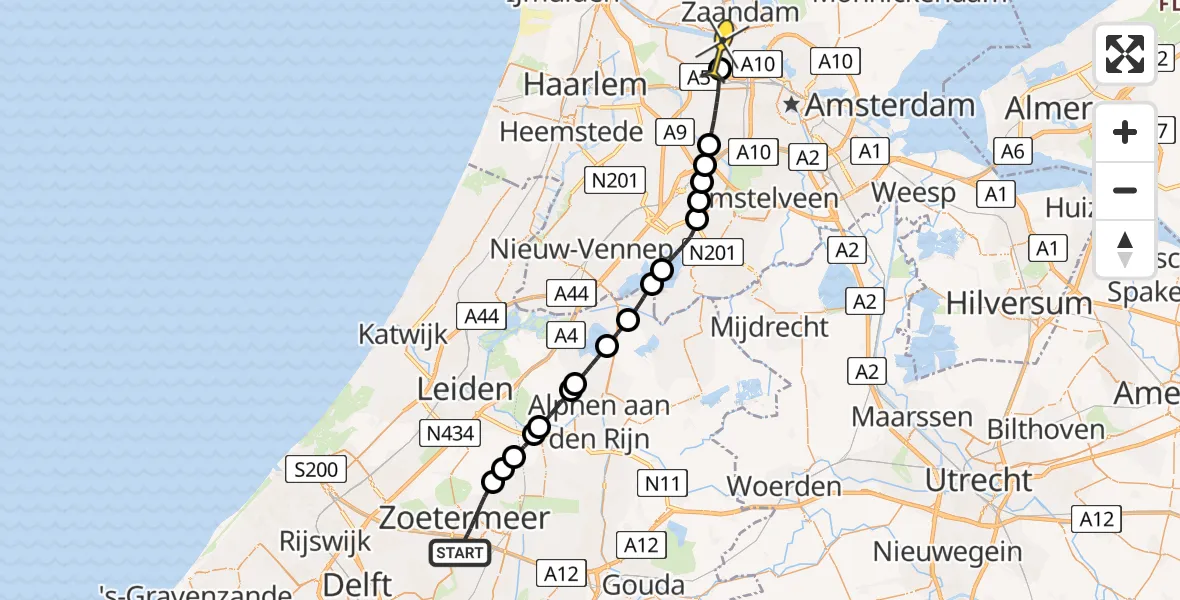 Routekaart van de vlucht: Lifeliner 1 naar Amsterdam Heliport, Hornweg