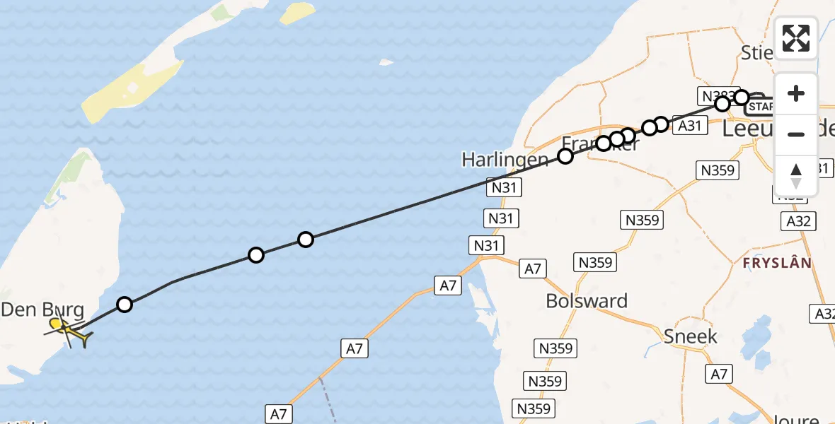 Routekaart van de vlucht: Ambulanceheli naar Oudeschild, Skillepaadje