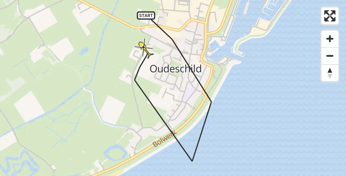 Routekaart van de vlucht: Ambulanceheli naar Oudeschild, Mieland