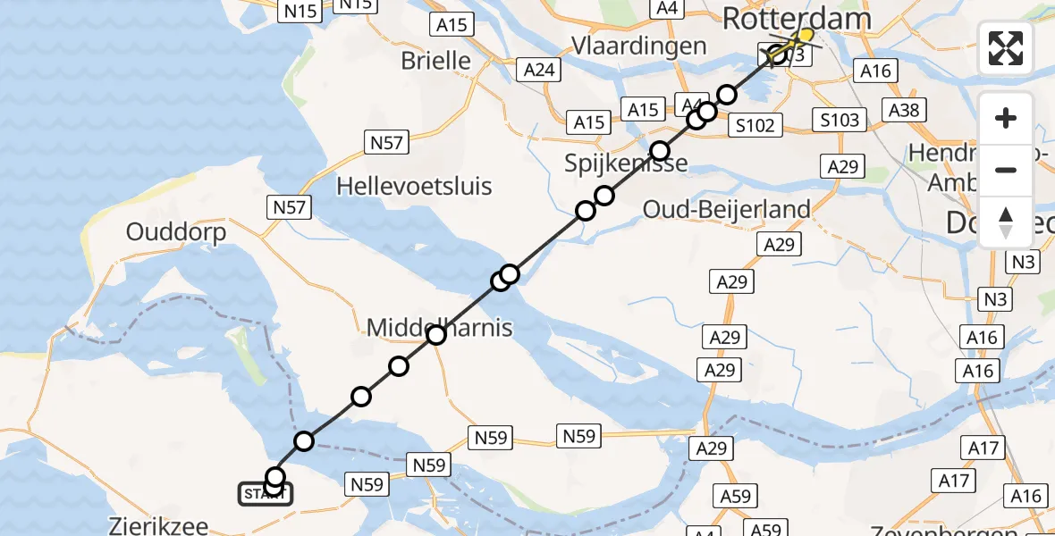 Routekaart van de vlucht: Lifeliner 2 naar Erasmus MC, Westzeedijk