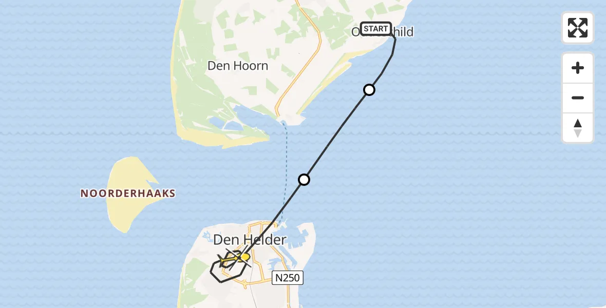 Routekaart van de vlucht: Ambulancehelikopter naar Den Helder, Het Nieuwland