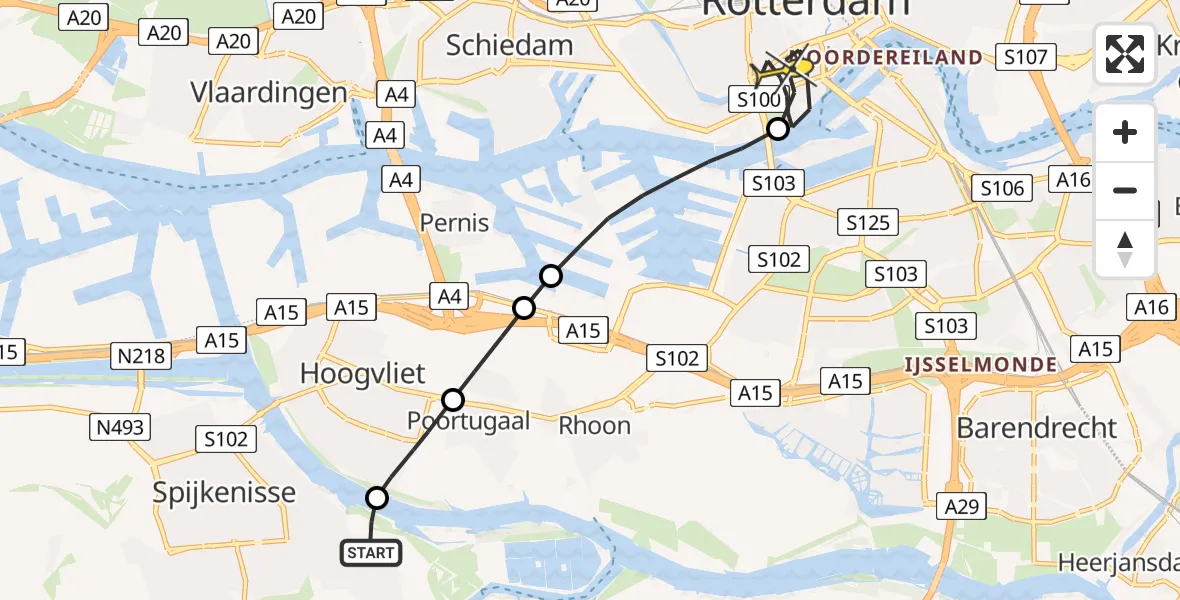 Routekaart van de vlucht: Lifeliner 1 naar Erasmus MC, Museumpark