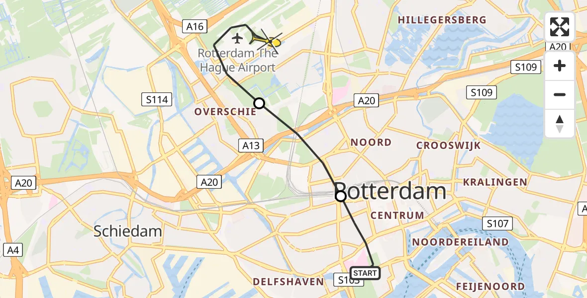 Routekaart van de vlucht: Lifeliner 2 naar Rotterdam The Hague Airport, Brandenburgbaan