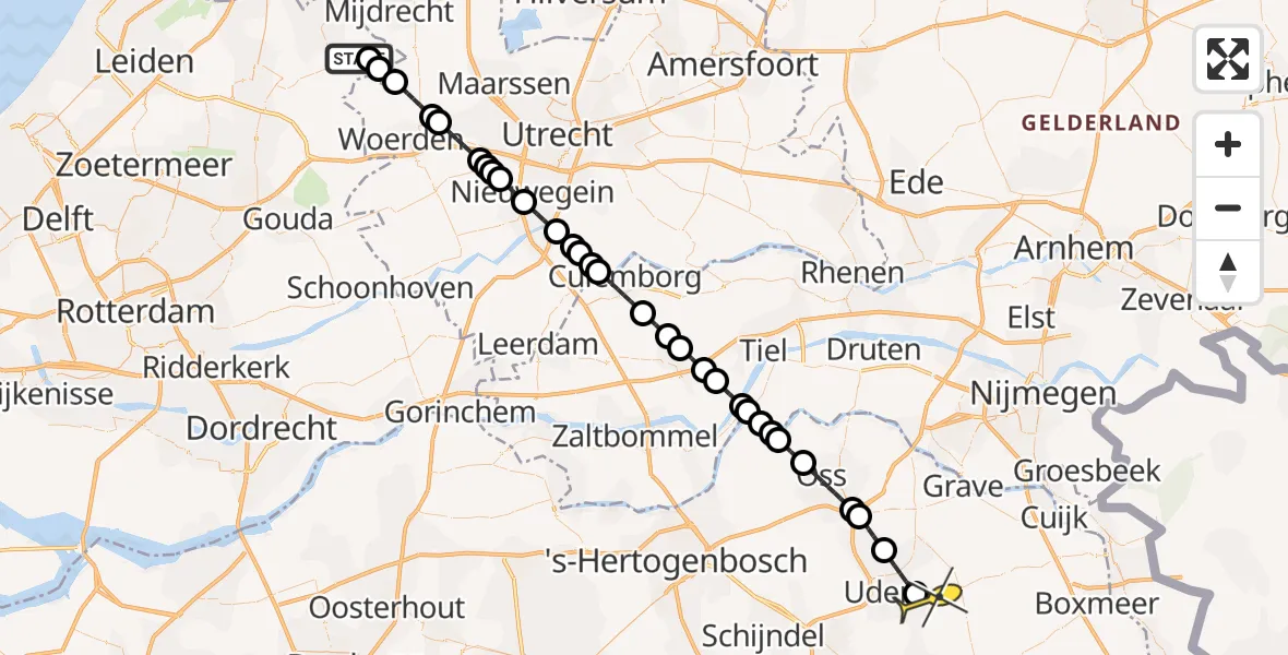 Routekaart van de vlucht: Lifeliner 3 naar Vliegbasis Volkel, Zeelandsedijk