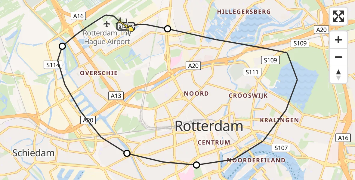 Routekaart van de vlucht: Lifeliner 2 naar Rotterdam The Hague Airport, Brandenburgbaan