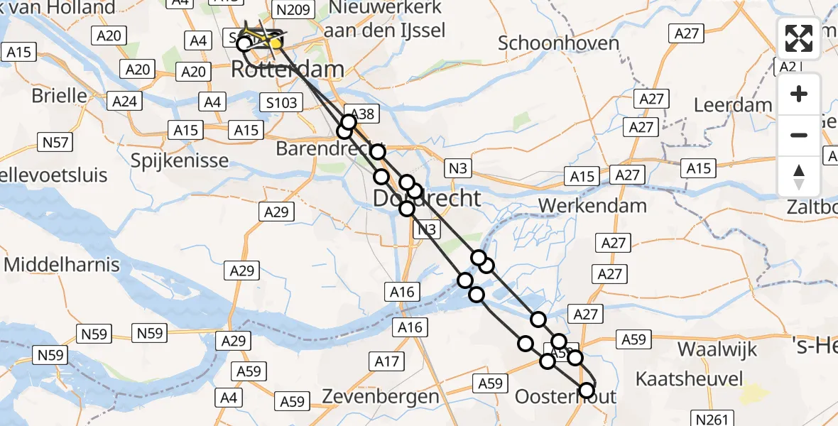 Routekaart van de vlucht: Lifeliner 2 naar Rotterdam The Hague Airport, Brandenburgbaan