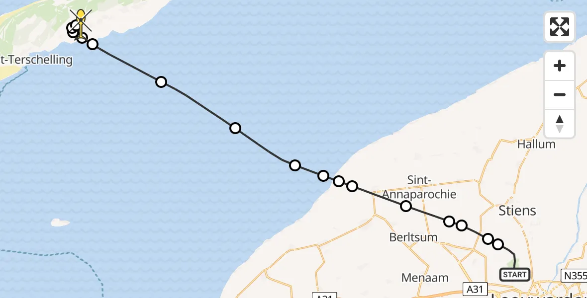 Routekaart van de vlucht: Ambulancehelikopter naar Midsland, Kallandspad