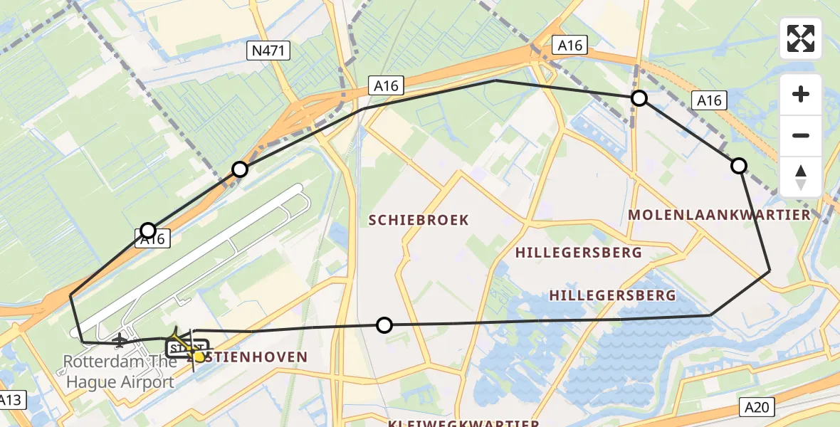 Routekaart van de vlucht: Lifeliner 2 naar Rotterdam The Hague Airport, Brandenburgbaan