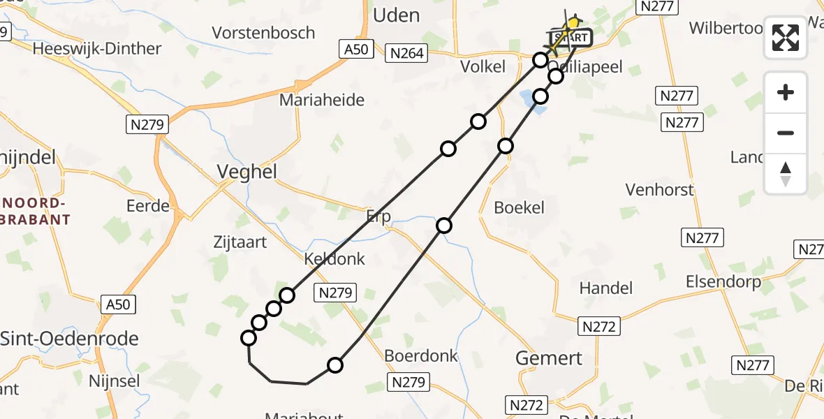 Routekaart van de vlucht: Lifeliner 3 naar Vliegbasis Volkel, Zeelandsedijk