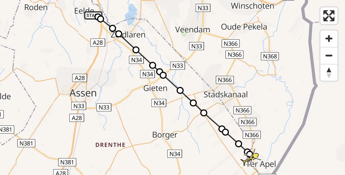 Routekaart van de vlucht: Lifeliner 4 naar Ter Apel, Ter Apelervenen