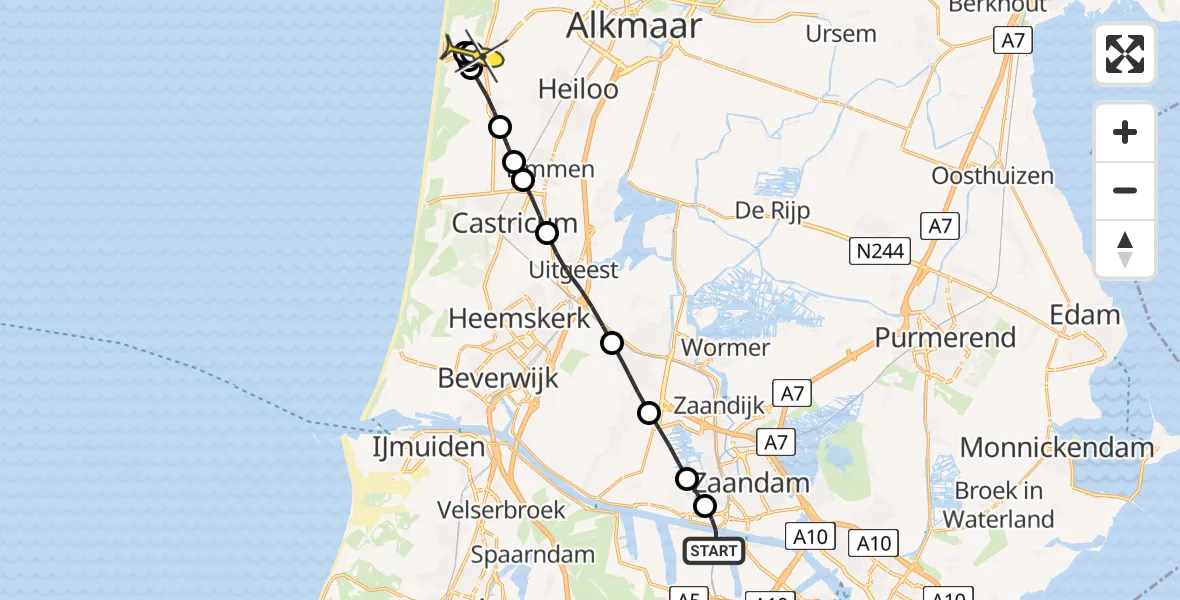 Routekaart van de vlucht: Lifeliner 1 naar Egmond aan den Hoef, Egmonderstraatweg
