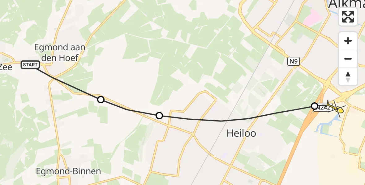 Routekaart van de vlucht: Lifeliner 1 naar Alkmaar, Parelweg