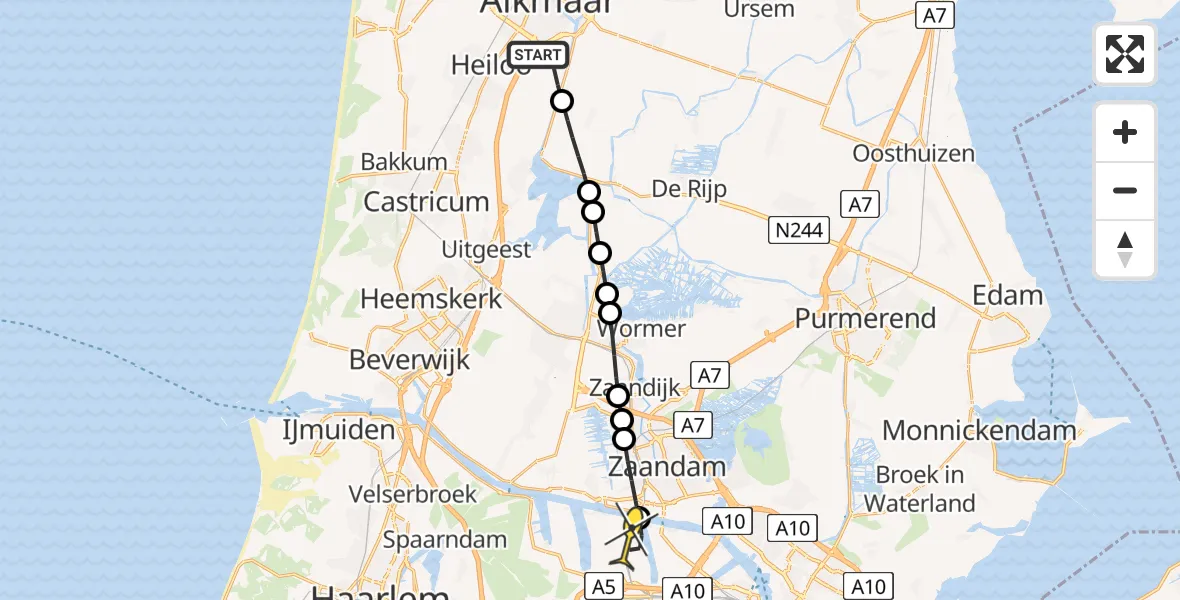 Routekaart van de vlucht: Lifeliner 1 naar Amsterdam Heliport, Hornweg