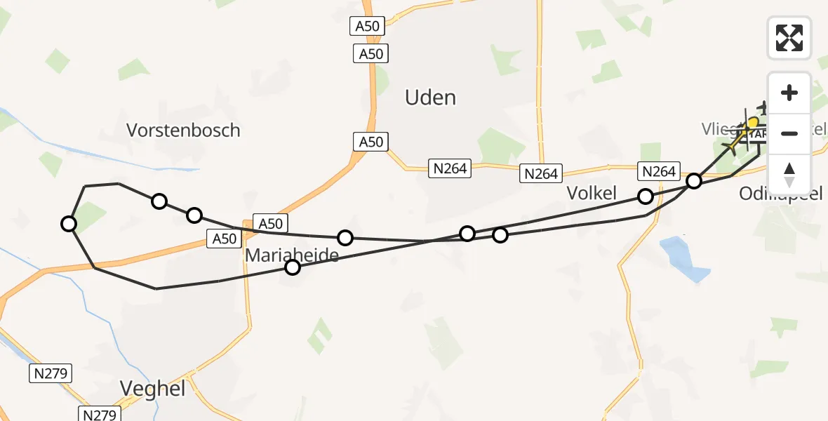 Routekaart van de vlucht: Lifeliner 3 naar Vliegbasis Volkel, Zeelandsedijk
