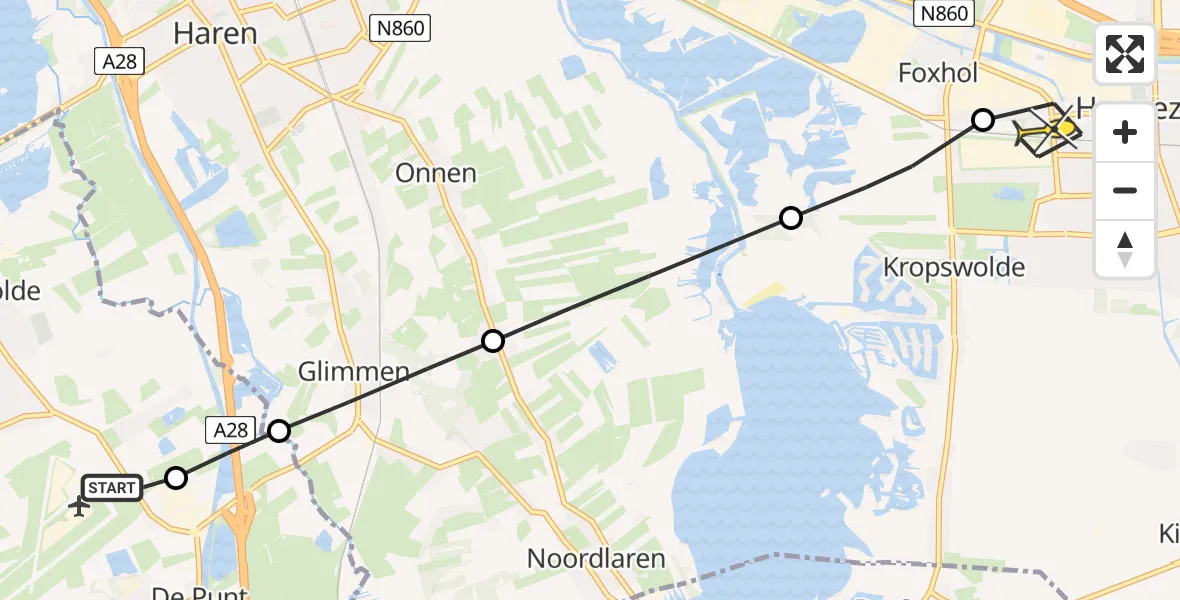 Routekaart van de vlucht: Lifeliner 4 naar Hoogezand, Horstlaan