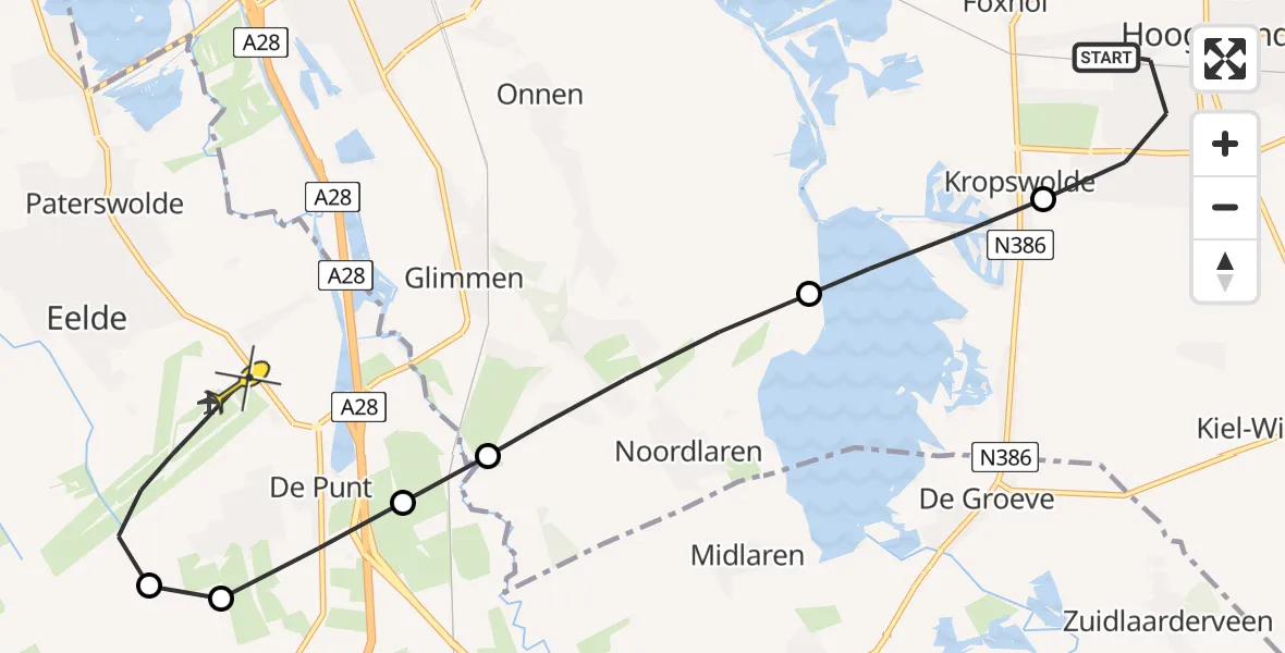 Routekaart van de vlucht: Lifeliner 4 naar Groningen Airport Eelde, Machlaan