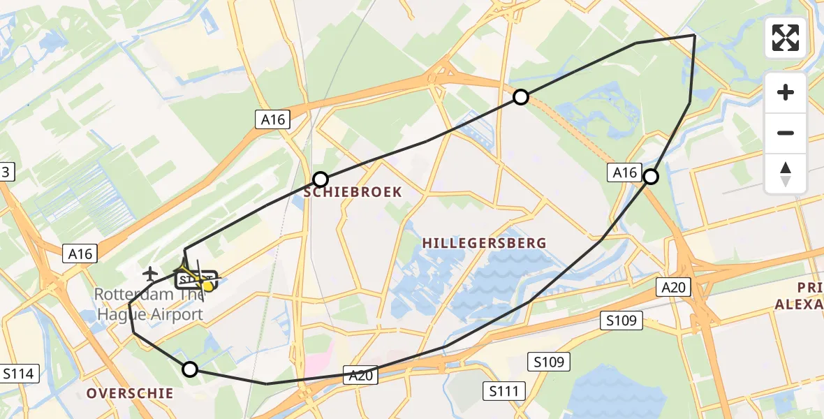 Routekaart van de vlucht: Lifeliner 2 naar Rotterdam The Hague Airport, Brandenburgbaan