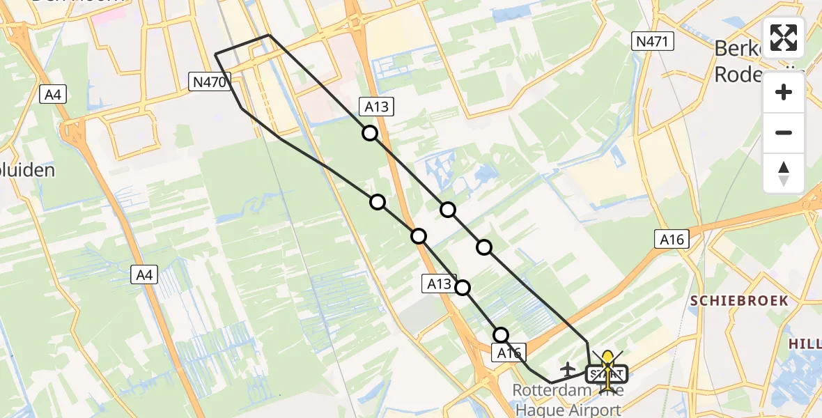 Routekaart van de vlucht: Lifeliner 2 naar Rotterdam The Hague Airport, Brandenburgbaan