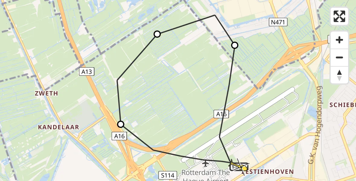 Routekaart van de vlucht: Lifeliner 2 naar Rotterdam The Hague Airport, Brandenburgbaan