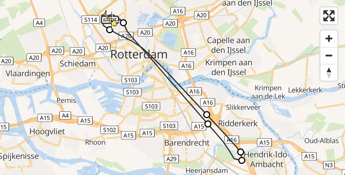 Routekaart van de vlucht: Lifeliner 2 naar Rotterdam The Hague Airport, Brandenburgbaan