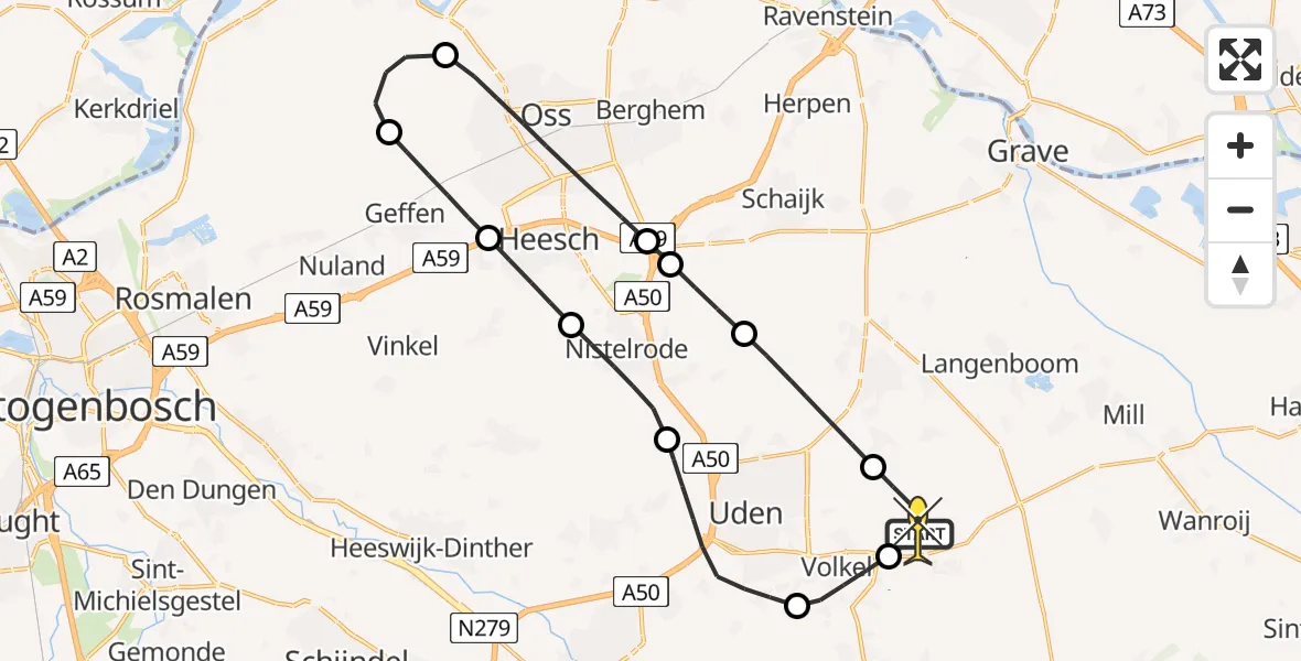 Routekaart van de vlucht: Lifeliner 3 naar Vliegbasis Volkel, Zeelandsedijk