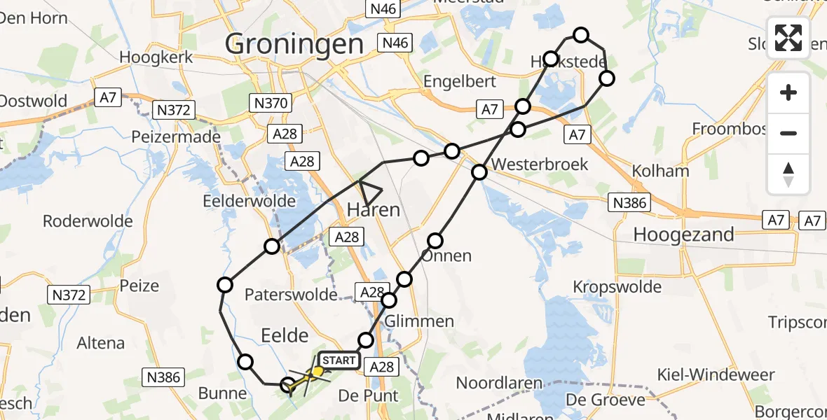 Routekaart van de vlucht: Lifeliner 4 naar Groningen Airport Eelde, Veldkampweg
