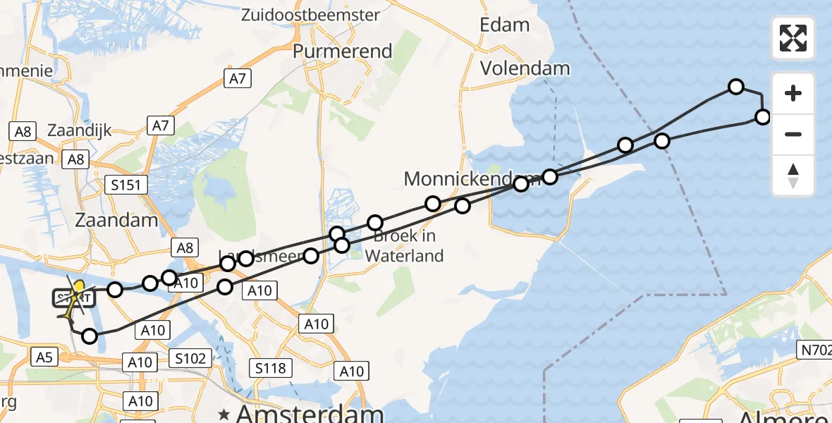 Routekaart van de vlucht: Lifeliner 1 naar Amsterdam Heliport, Hornweg