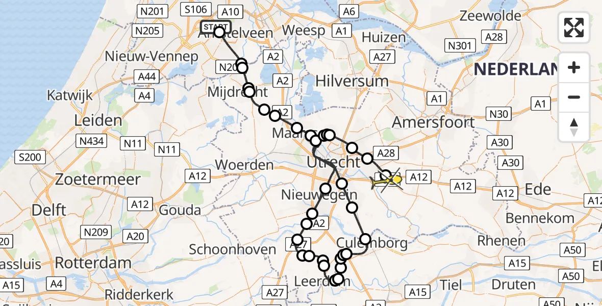 Routekaart van de vlucht: Politiehelikopter naar Driebergen-Rijsenburg, de Woerd