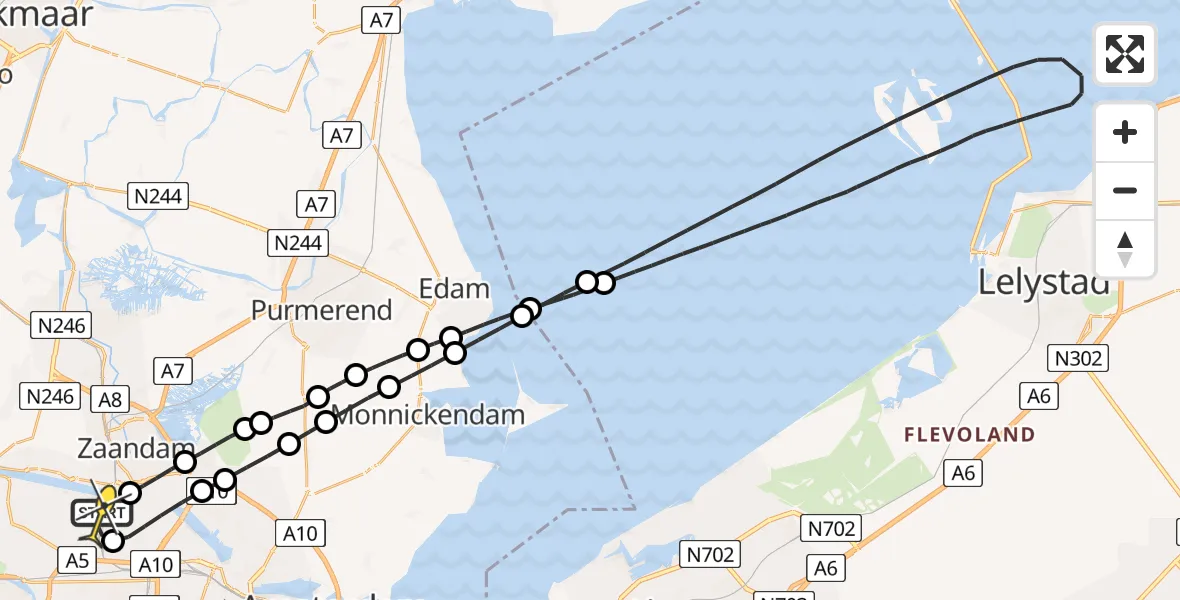 Routekaart van de vlucht: Lifeliner 1 naar Amsterdam Heliport, RWZI Westpoort