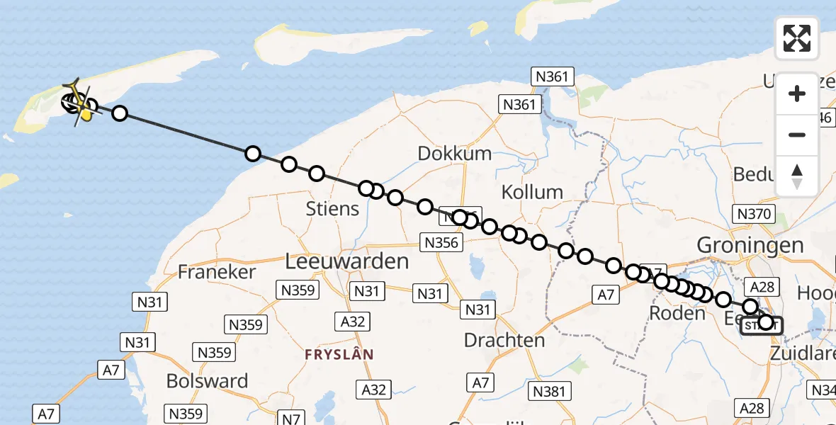 Routekaart van de vlucht: Lifeliner 4 naar Midsland, Kallandspad