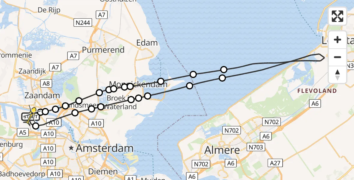 Routekaart van de vlucht: Lifeliner 1 naar Amsterdam Heliport, Hornweg