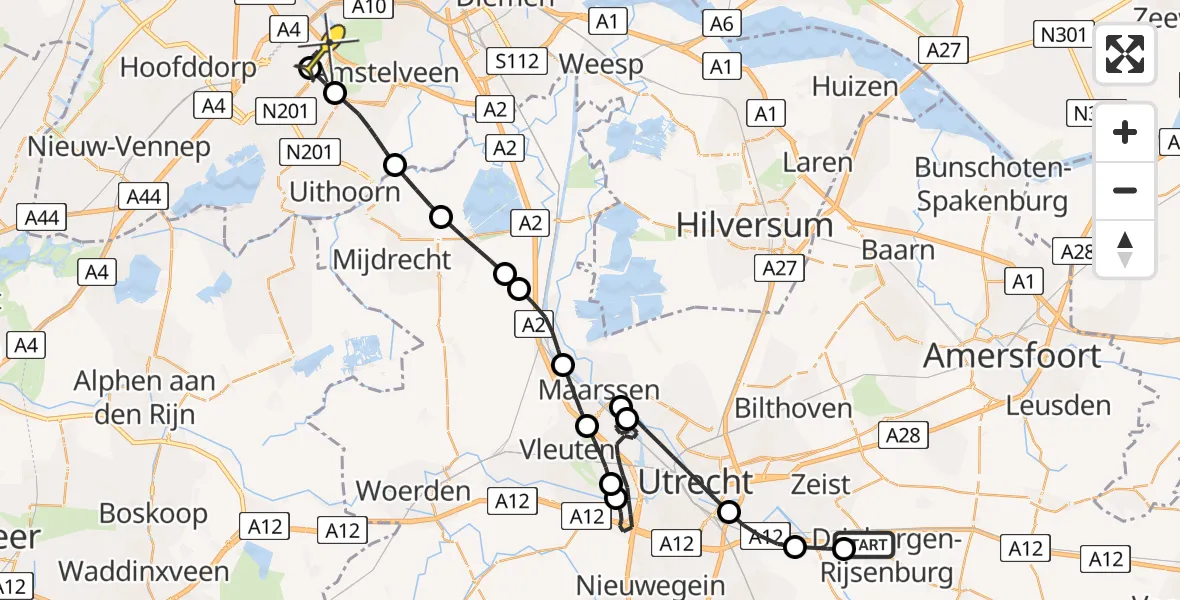 Routekaart van de vlucht: Politieheli naar Schiphol, Loevesteinse Randweg