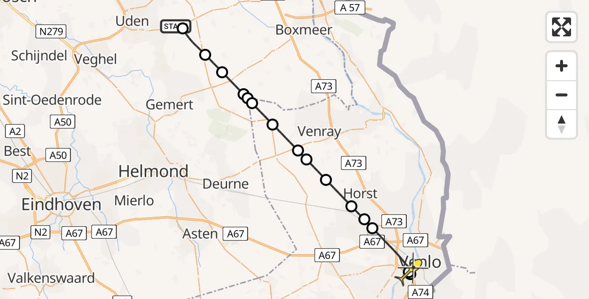 Routekaart van de vlucht: Lifeliner 3 naar Venlo, De Nak