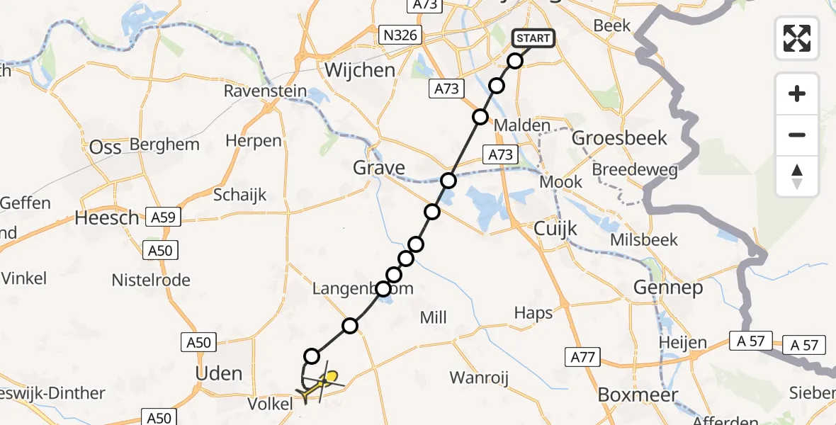 Routekaart van de vlucht: Lifeliner 3 naar Vliegbasis Volkel, Zeelandsedijk