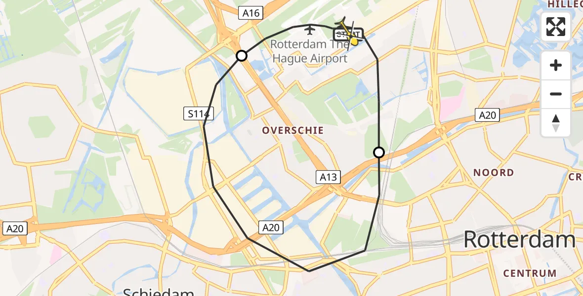 Routekaart van de vlucht: Lifeliner 2 naar Rotterdam The Hague Airport, Brandenburgbaan