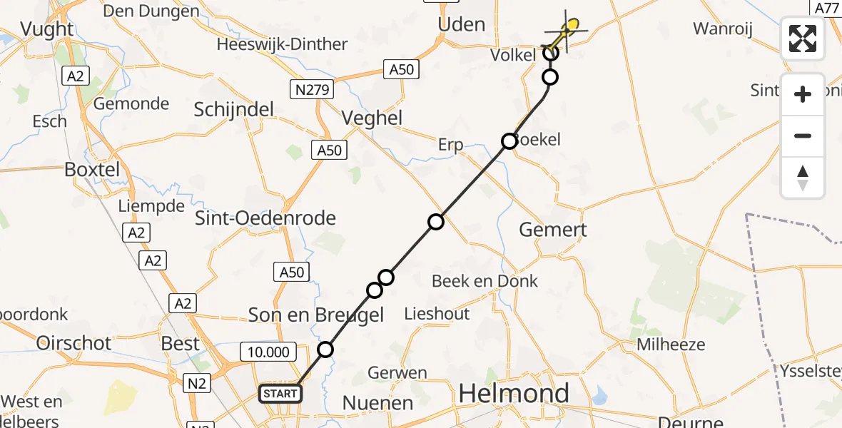 Routekaart van de vlucht: Lifeliner 3 naar Vliegbasis Volkel, Zeelandsedijk