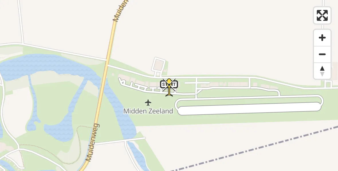 Routekaart van de vlucht: Kustwachthelikopter naar Vliegveld Midden-Zeeland, Calandweg