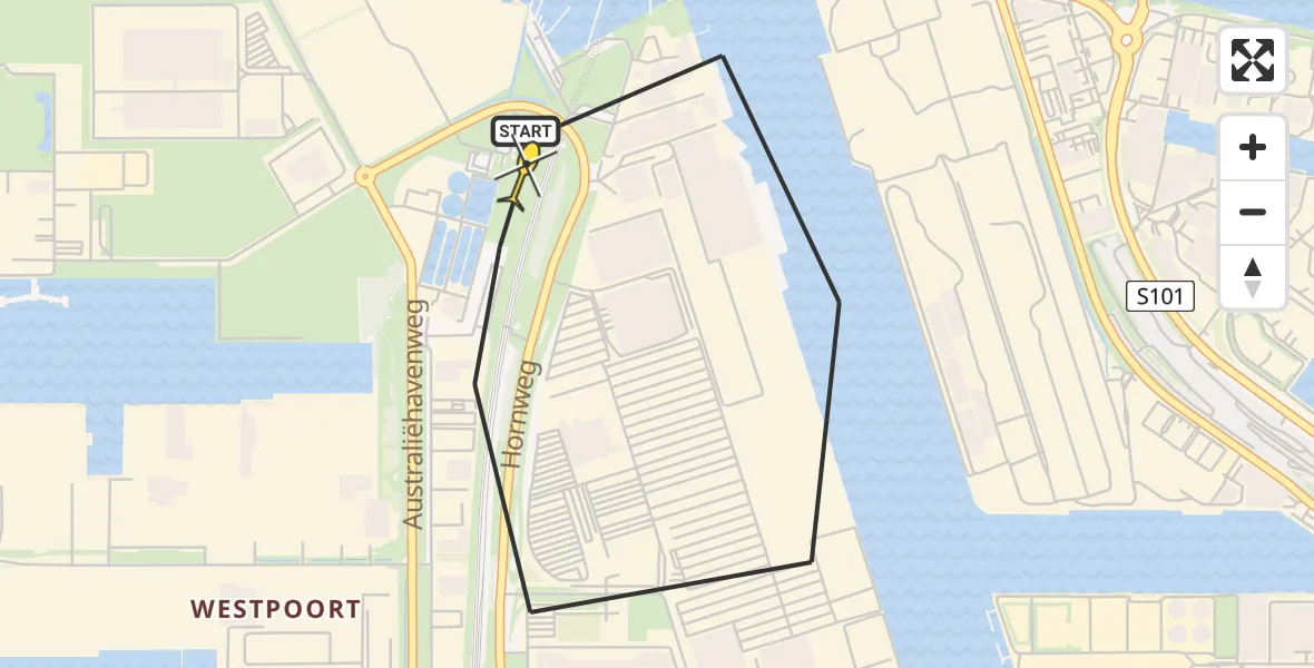 Routekaart van de vlucht: Lifeliner 1 naar Amsterdam Heliport, Hornweg