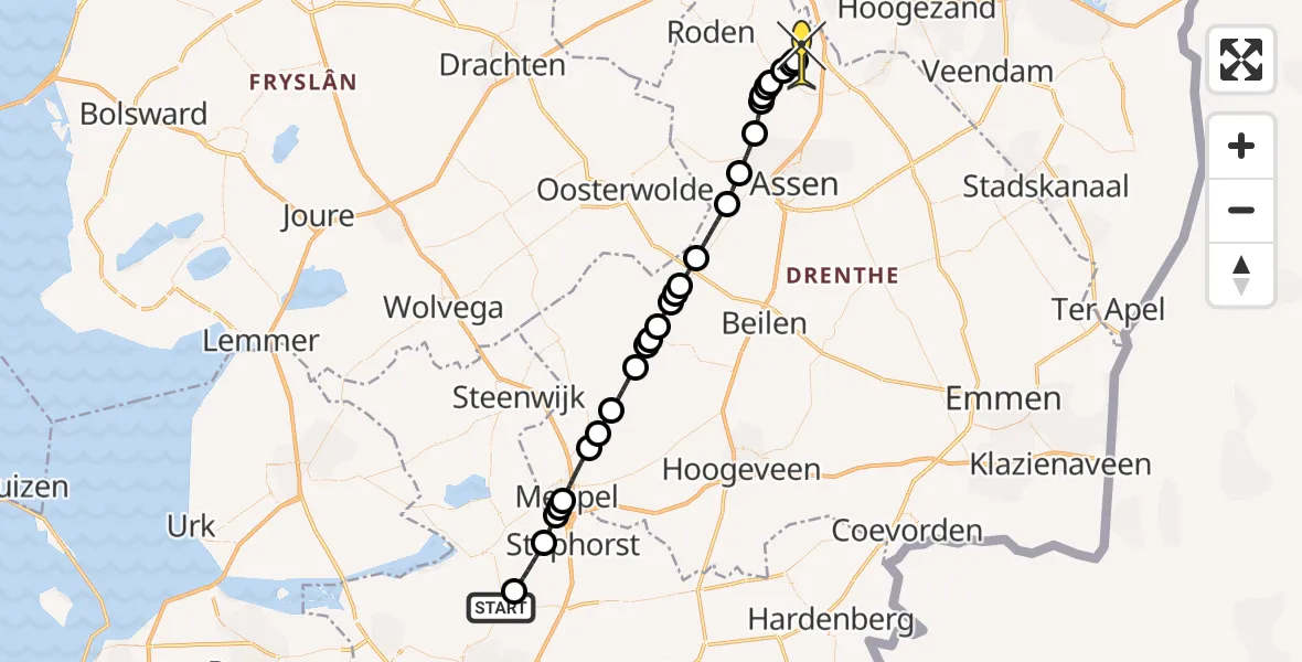Routekaart van de vlucht: Lifeliner 4 naar Groningen Airport Eelde, Lugtenbergerweg