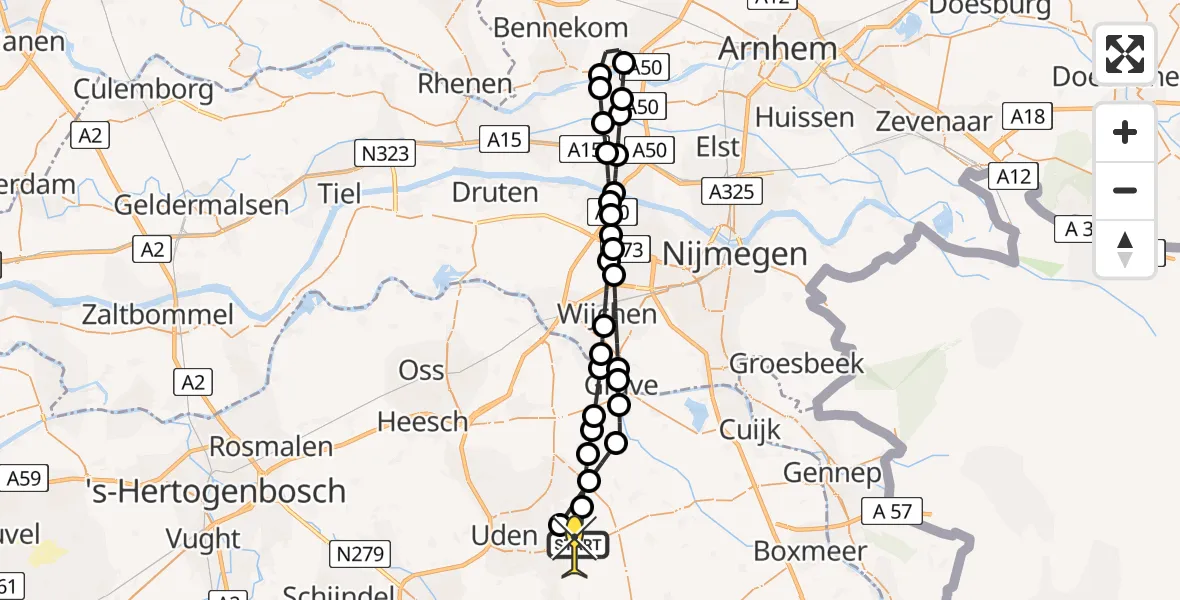 Routekaart van de vlucht: Lifeliner 3 naar Vliegbasis Volkel, Zeelandsedijk