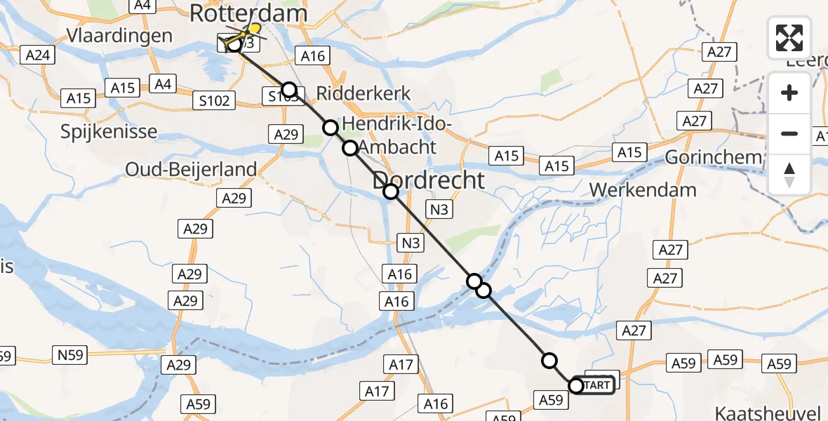 Routekaart van de vlucht: Lifeliner 2 naar Erasmus MC, Westzeedijk