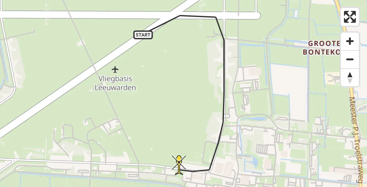 Routekaart van de vlucht: Ambulanceheli naar Vliegbasis Leeuwarden, Keegsdijkje