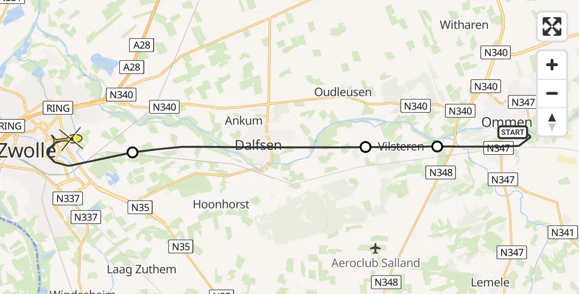 Routekaart van de vlucht: Lifeliner 4 naar Zwolle, Dokter van Heesweg
