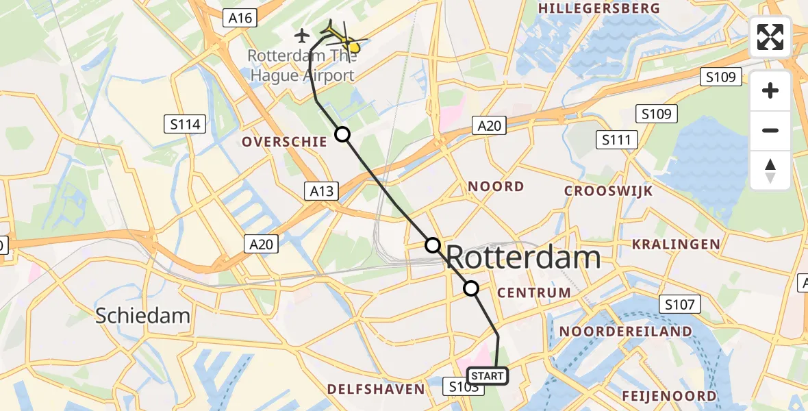 Routekaart van de vlucht: Lifeliner 2 naar Rotterdam The Hague Airport, Brandenburgbaan
