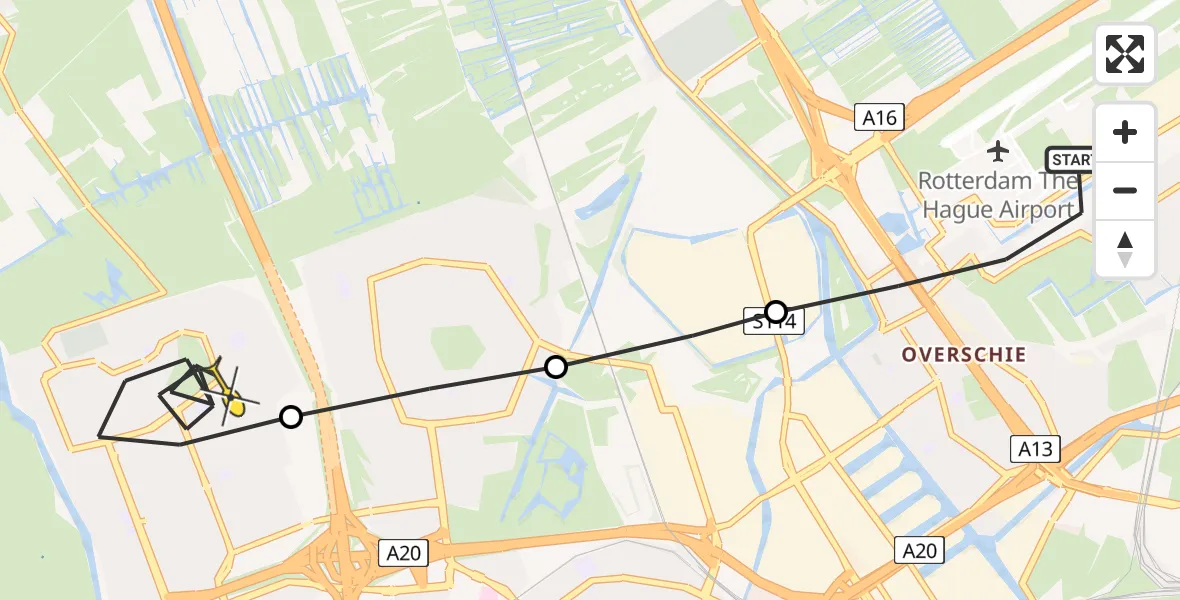 Routekaart van de vlucht: Lifeliner 2 naar Vlaardingen, Bonnweg