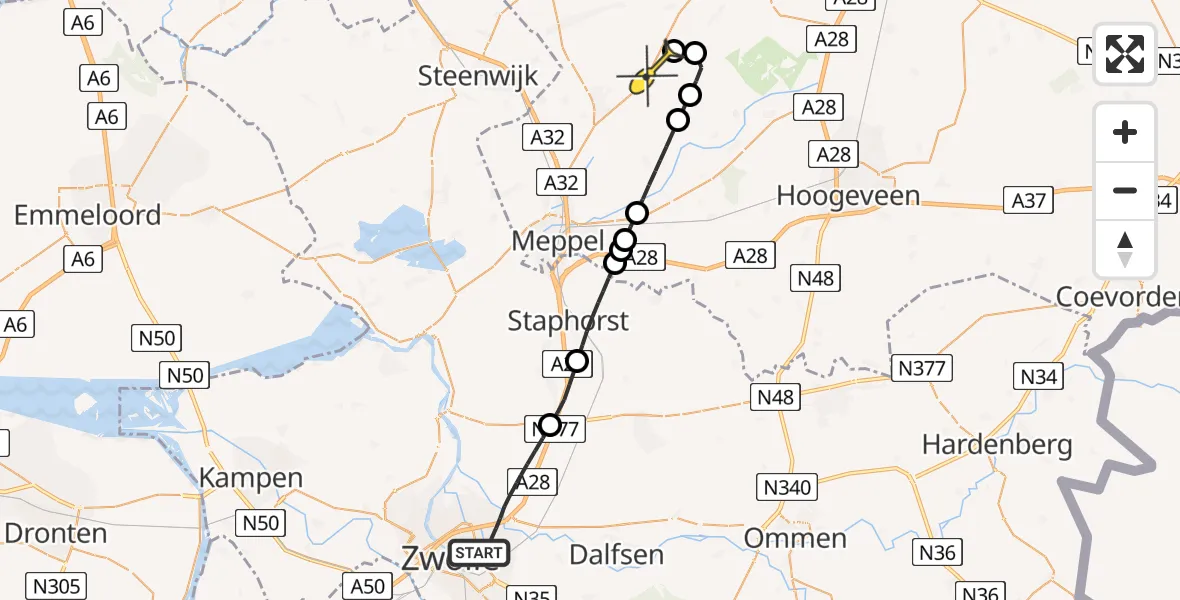 Routekaart van de vlucht: Lifeliner 4 naar Uffelte, Egginkstraat